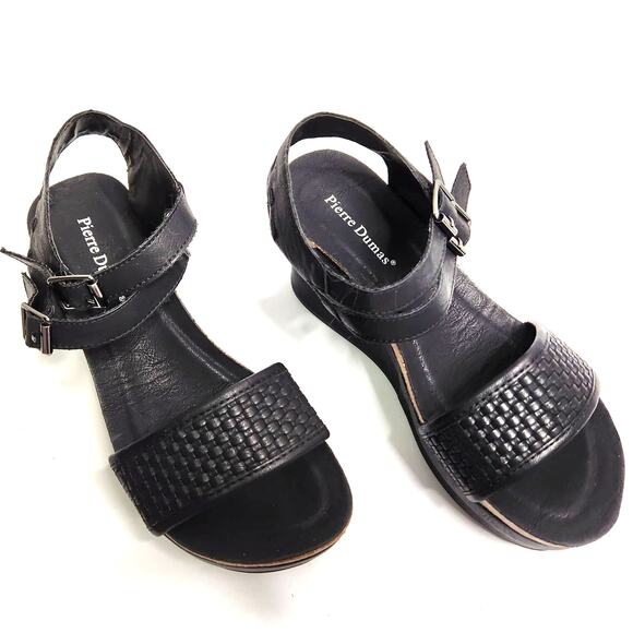 Pierre Dumas Hester-12 Wedge Sandals Size 8 Double-Buckle Vegan Faux Leather - Picture 14 of 16